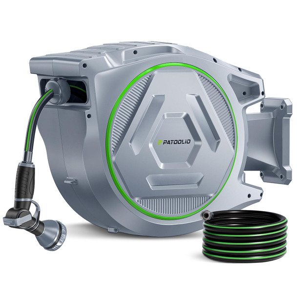 PATOOLIO RETRACTABLE GARDEN HOSE REEL 5/8 IN X 100 FT, H85 - GRAY