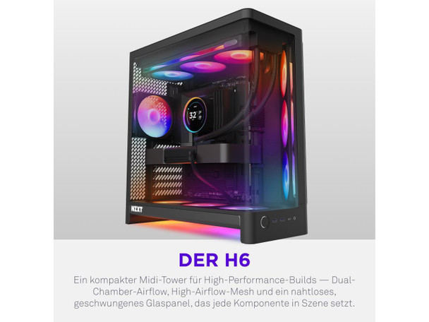 H6 RGB+ (2026) Compact Dual-chamber ATX Case - All Black