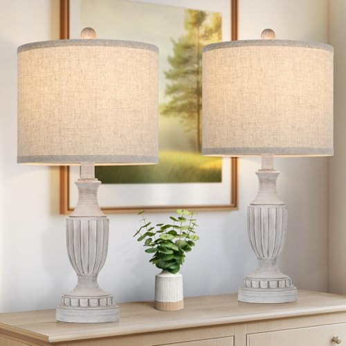 TOBUSA Farmhouse Living Room Table Lamps Set of 2, Grey Rustic Vintage Lamps