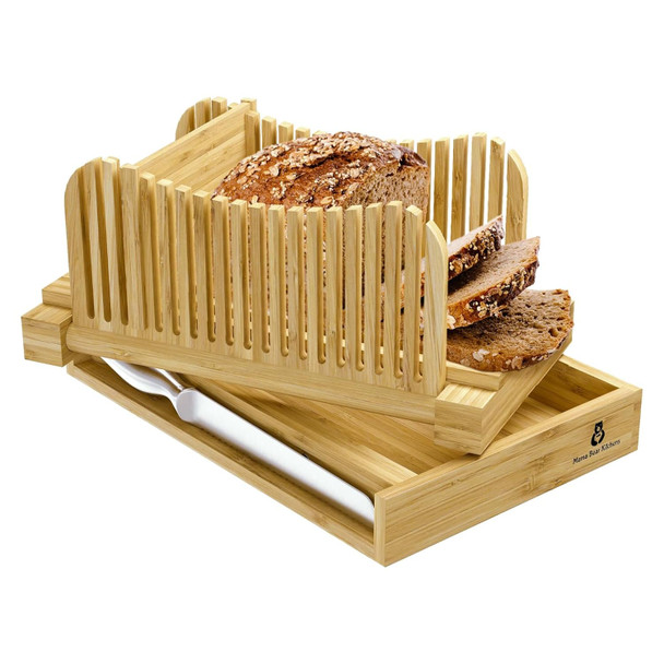 MAMA BEAR KITCHENS BAMBOO BREAD SLICER KNIFE ADJUSTABLE LOAF CUTTER - WOODEN New