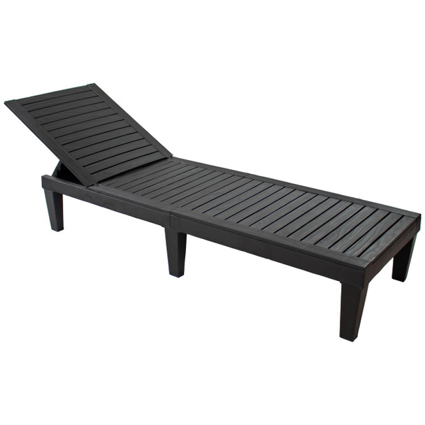 Sunnydaze 5-Position Outdoor Chaise Lounge Chair - Propylene, Wood-Look - Black