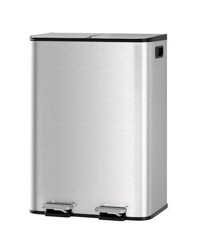 GARVEE DUAL TRASH CAN, 2 X 8 GAL (2 X 30L) STAINLESS STEEL RECYCLING BIN - SMALL