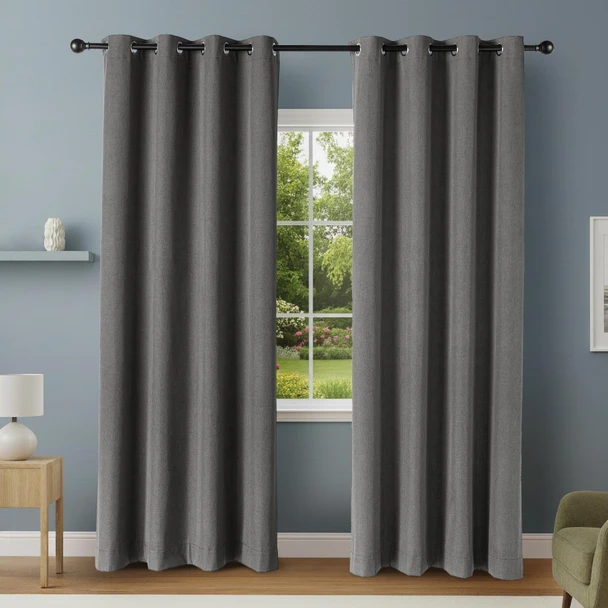 AMAZON BASICS 100% BLACKOUT CURTAINS GROMMETS 52 X 96 INCHES 2 PANELS - BLACK