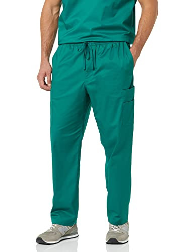 AMAZON ESSENTIALS MEN'S ELASTIC WAISTBAND STRAIGHT LEG SCRUB PANT TEAL BLUE M