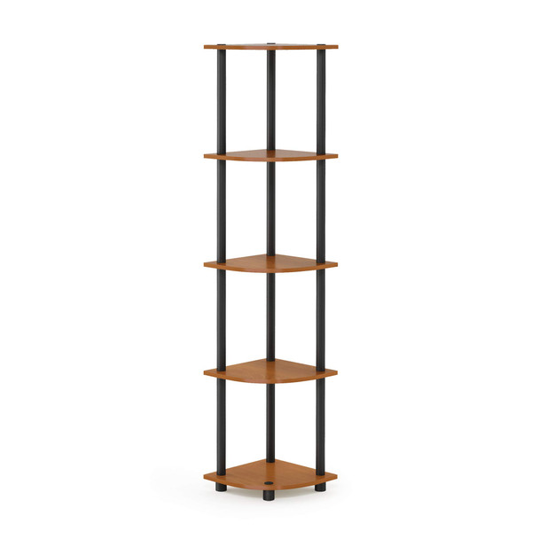 FURINNO TURN-N-TUBE CORNER SHELF 5-TIER BOOKSHELF 99811LC/BK - LIGHT CHERRY