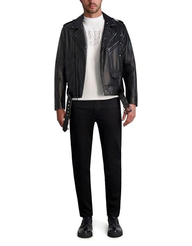 KARL LAGERFELD Exposed Zippers and Studs Biker Leather Jacket Men's Black S