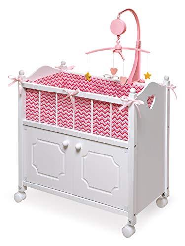 Badger Basket Wooden Toy Doll Bed with Storage, Chevrpnp, 17291 - Pink/Chevron