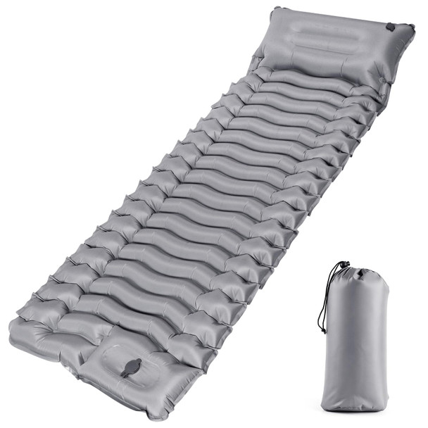 JNCONSOR Sleeping Pad Ultralight Inflatable Sleeping Mat Pillow & Foot Pump Gray