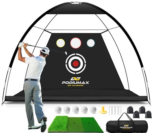 PodiuMax Golf Net 10x7ft Golf Practice Net and Mat, Hitting Nets for Backyard