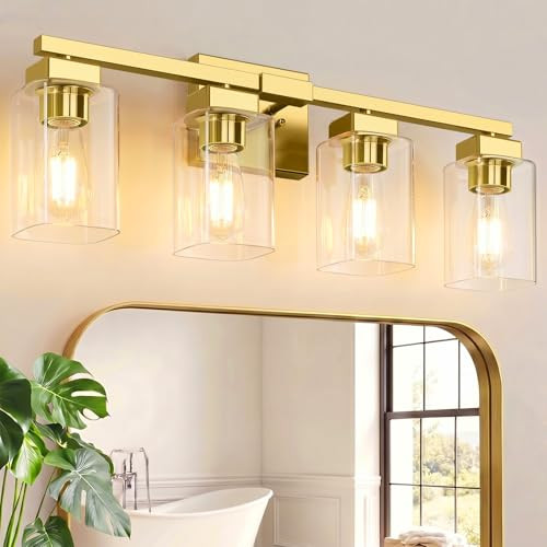 BESLOWE 27" 4-LIGHT BATHROOM LIGHT FIXTURE MODERN GOLD B27003PB - gold