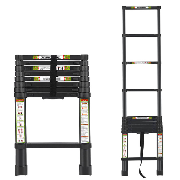RIKADE TELESCOPIC LADDER 8.5FT ALUMINUM TELESCOPING LADDER - BLACK