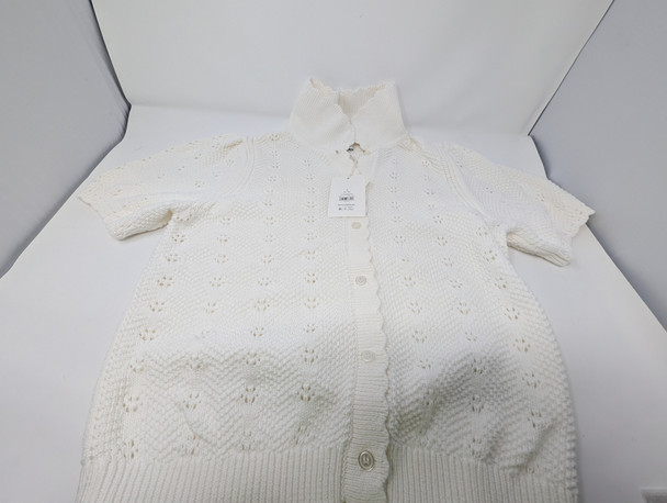 FREE ASSEMBLY WOMEN'S PLUS COTTON POINTELLE CARDIGAN SWEATER - SIZE: S - CREAM New
