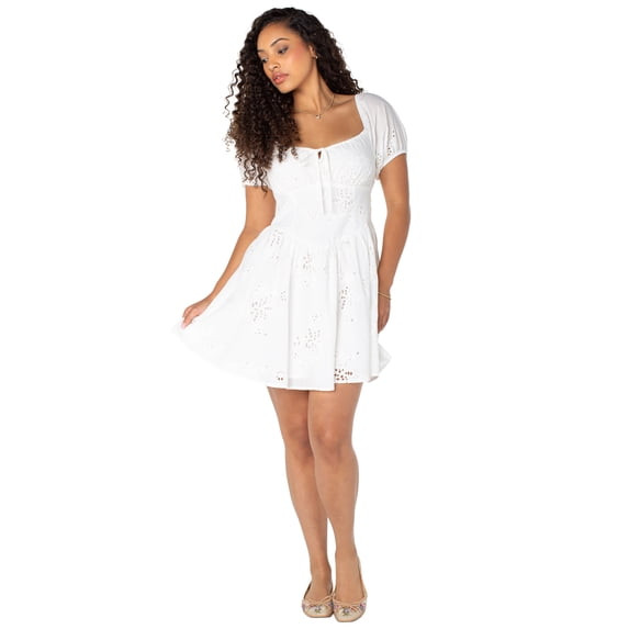 CELEBRITY PINK BRIDGERTON EYELET PUFF SLEEVE MINI DRESS - SIZE: WOMEN S - WHITE New