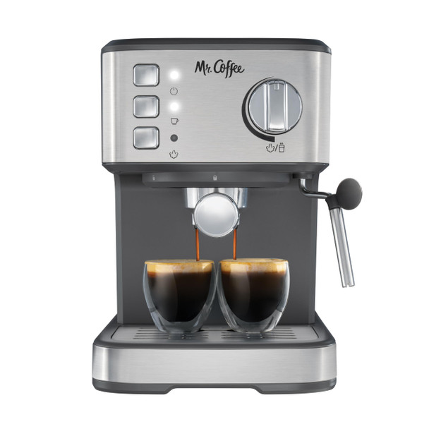 MR. COFFEE COMPACT ESPRESSO MACHINE 15-BAR PUMP AUTOMATIC - STAINLESS STEEL New