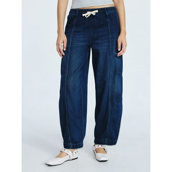 SCOOP DARK WASH BARREL PANTS SIZE SMALL 4-6 - DARK WASH BLUE JEANS New