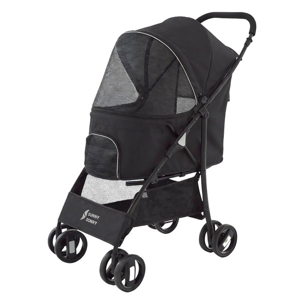 SunnySonny 4 Wheel Pet Stroller Easy Foldable Weather Cover ALL SEASON - BLACK