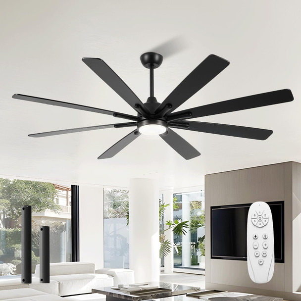 CJOY 84 Inch Large Ceiling Fan with Lights Flush Mount Black Ceiling Fan