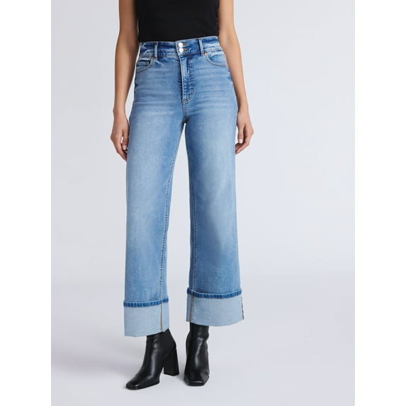 SOFIA BY SOFIA VERGARA PLUS MARGOT WIDE CROP SUPER HIGH RISE SIZE: 4 - MID WASH New
