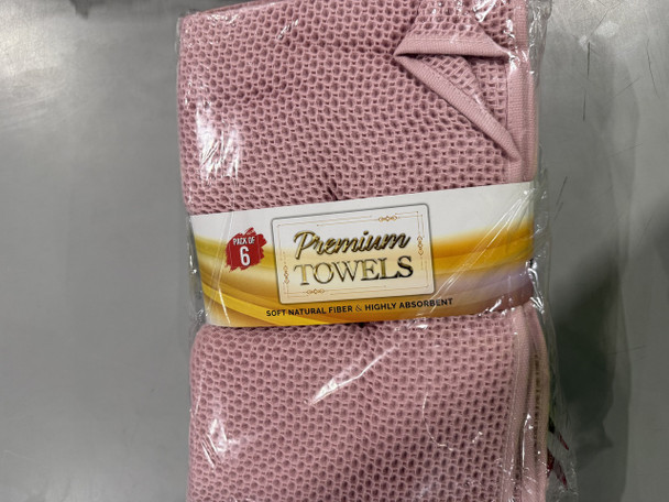 PREMIUM TOWELS 6 PACK PINK SOFT FIBER HIGHLY ABSORBENT - PINK New