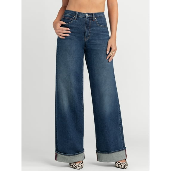 JESSICA SIMPSON FREESIA WIDE LEG JEANS, 32" INSEAM - SIZE: WOMEN 12 - DARK WASH New