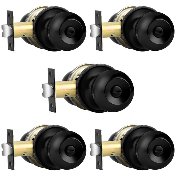 Probrico Matte Black Ball Privacy Interior Door Knobs Bed/Bath Door Locks 5pk