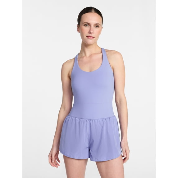 AVIA CROSS BACK ACTIVE BUTTERSOFT ROMPER, SIZES 8-10 MEDIUM - MISTY LAVENDER New