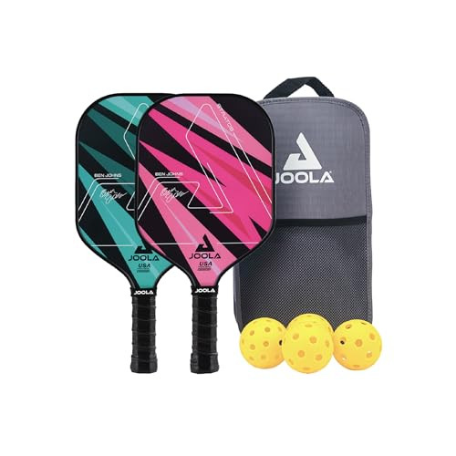 JOOLA PICKLEBALL PADDLES SET OF 2 REINFORCED FIBERGLASS SURFACE - TEAL/PINK