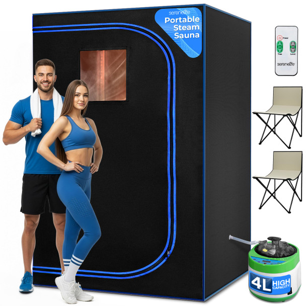 SereneLife Portable Sauna Home 2 Person Steam Tent 4L Steamer 2 Folding Chairs