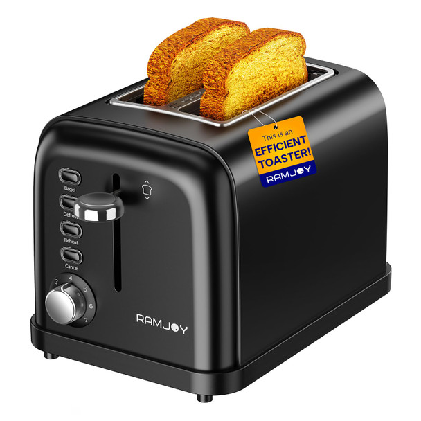 RAMJOY BLACK TOASTER 2 SLICE EXTRA WIDE SLOT TOASTER - BLACK New