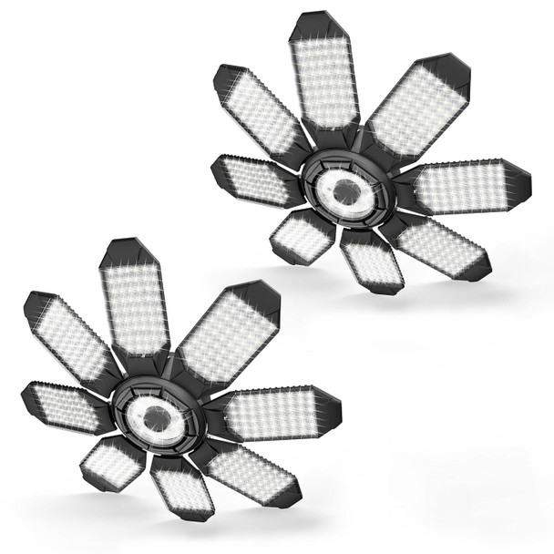 POLARPRA GARAGE LIGHT - 40000LM SUPER BRIGHT LED, 200W, 2-PACK, 6500K - BLACK