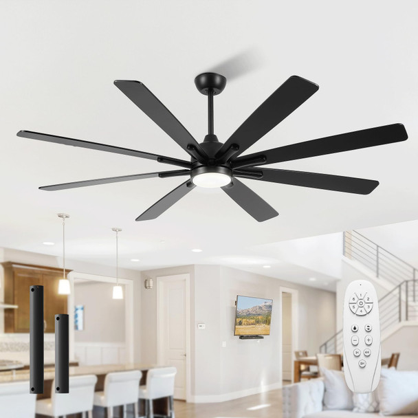 CJOY 84 Inch Ceiling Fan with Lights 8-Blade Reversible DC Motor DC1131-8B/84