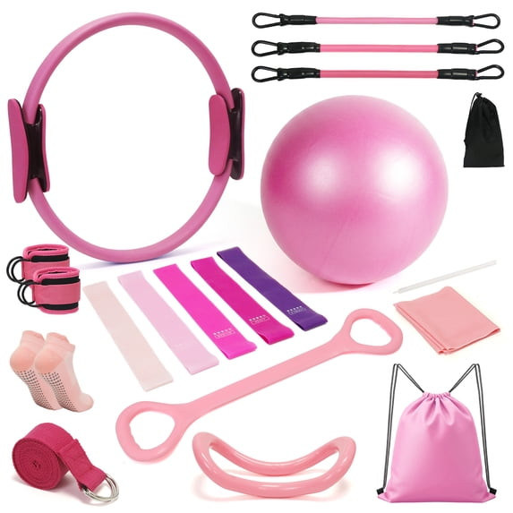 BJBXGDT PILATES RING CIRCLE SET 18 PCS EXERCISE EQUIPMENT - PINK
