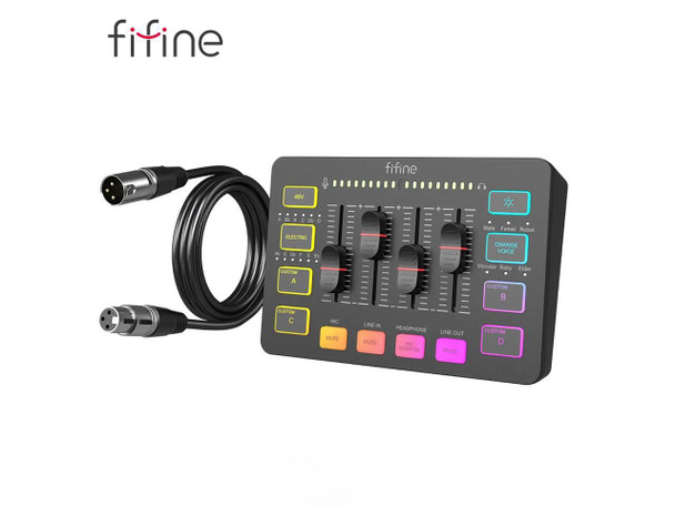 FIFINE SC3 Gaming Audio Mixer with XLR Cable Bundle, Streaming RGB PC Mixer with