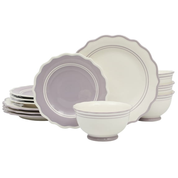 THE PIONEER WOMAN AINSLEY 12-PIECE CERAMIC DINNERWARE SET, IRIS - PURPLE