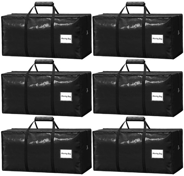 VISVEIL 6 Pack Heavy Duty Moving Bags Padded Wrap Around Handles - Black