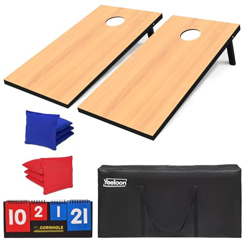 YEELOON Cornhole Set, Regulation/Tailgate Size Cornhole Boards 4x2/3x2 - Natural