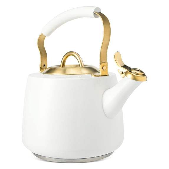THYME&TABLE 1.8L STAINLESS STEEL STOVETOP TEA KETTLE - WHITE & GOLD New