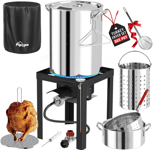 PIPOPA 30QT TURKEY & 10QT FISH FRYER SET STAINLESS STEEL 300F-003-SS