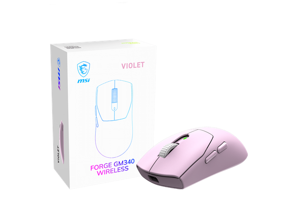 MSI FORGE GM340 Wireless Gaming Mouse - Violet, PixArt PAW3311 12K DPI, Tri-Mode