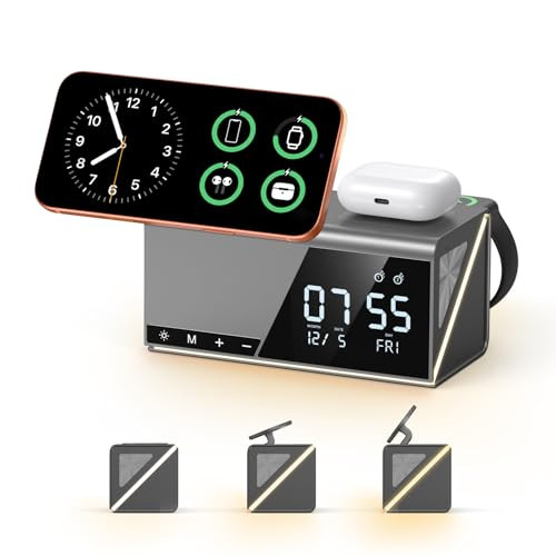 4URPC 6-IN-1 ALARM CLOCK WIRELESS CHARGING APPLE DEVICES - GRAY/BLACK