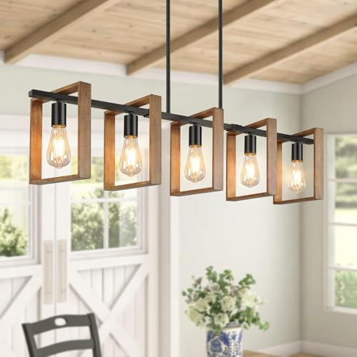 BRIGHTEVER 53" FARMHOUSE KITCHEN ISLAND LIGHTING 5-LIGHT - WOOD New