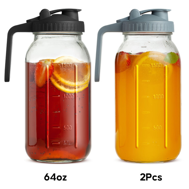 LUGOBOX 2/3PCS MASON JAR PITCHER, 64OZ DOUBLE LEAK PROOF - LUGOBOX
