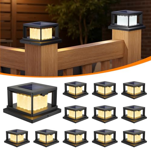 MLAMBERT 12 PACK SOLAR POST LIGHTS OUTDOOR LED FENCE CAP LIGHT 4X4 POSTS - BLACK