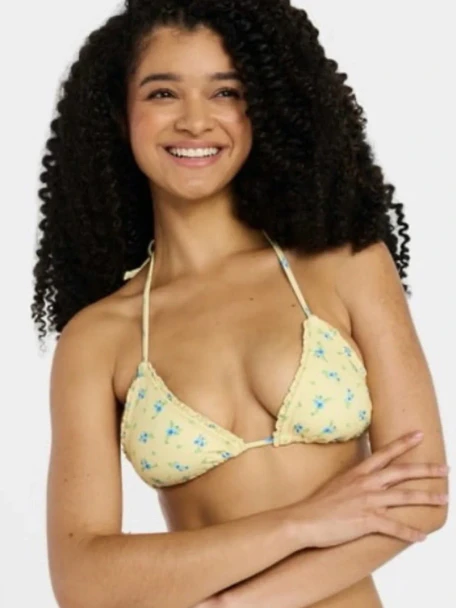 NO BOUNDARIES YELLOW FLORAL TRIANGLE BIKINI, SIZE SMALL - YELLOW New