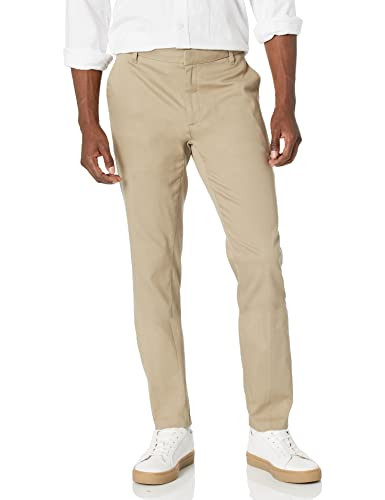 AMAZON ESSENTIALS MEN'S SLIM-FIT WRINKLE-RESISTANT FLAT-FRONT TAN 32W X 28L New