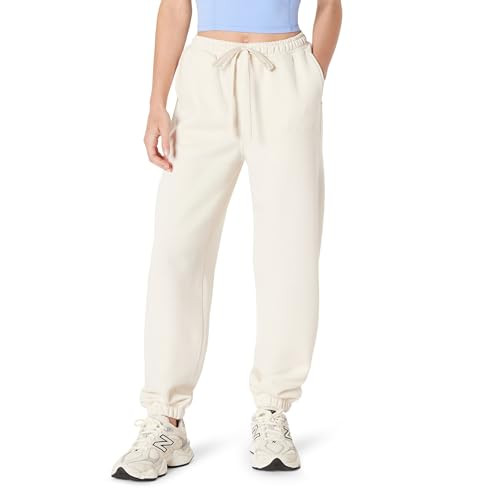 AMAZON ESSENTIALS WOMEN'S ATHLETIC HIGH RISE LOOSE FIT PANT LIGHT BEIGE S