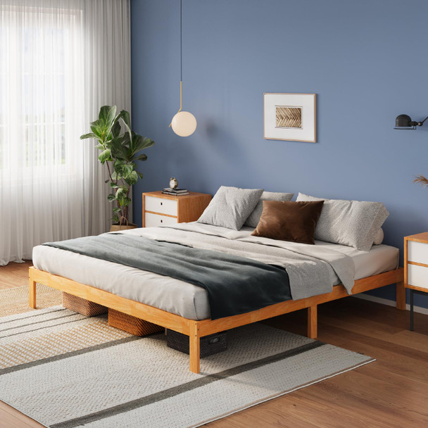 AVENCO F14001B-K12 BED FRAME KING SIZE STURDY WOOD SLAT SUPPORT - NATURAL OAK