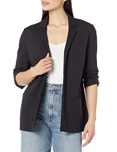 AMAZON ESSENTIALS WOMEN'S RELAXED-FIT SOFT PONTE BLAZER SIZE M - BLACK New