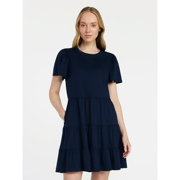 TIME AND TRU COTTON SWING DRESS SHORT SLEEVES SIZE: WOMEN 4X - DARK NAVY New