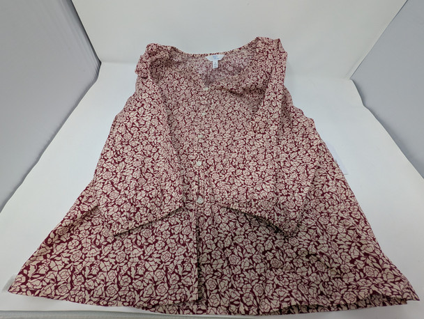 TIME AND TRU WOMEN'S COTTON BUTTON FRONT BLOUSE  SLEEVES - SIZE S - RED BURGUNDY New